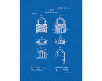 Padlock Patent Print Poster - 1903 -  Historical Vintage Wall Art