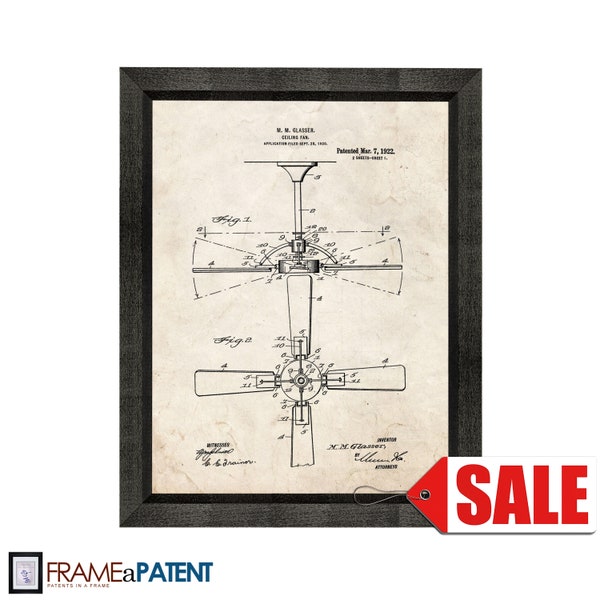 Ceiling Fan Patent Print Poster - 1922 - Historical Vintage Wall Art - Great Gift Idea