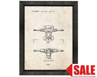 Skateboard Truck Patent Print Poster - 1980 - Historical Vintage Wall Art - Great Gift Idea