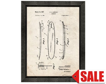 Surfboard Patent Print Poster - 1967 - Historical Vintage Wall Art - Great Gift Idea