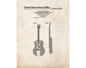 Guitar Patent Print Poster - 1972 -  Historical Vintage Wall Art
