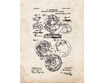 Repeating Attachment For Watches Patent Print Poster - 1890 -  Historical Vintage Wall Art