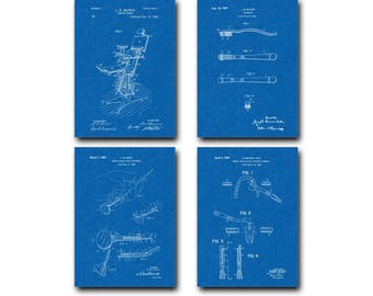 Dental Patent Print Set of 4 - Dental Chair, Toothbrush, Dentist Tools Patent Art Poster