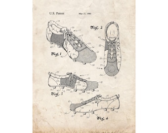 Training Shoe For Soccer Patent Print Poster - 1980 -  Historical Vintage Wall Art