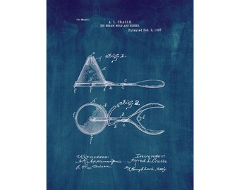 Ice Cream Scooper Patent Print Poster - 1897 -  Historical Vintage Wall Art