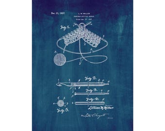 Flexible Knitting Needle Patent Print Poster - 1937 -  Historical Vintage Wall Art