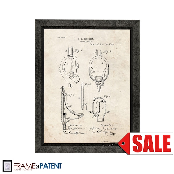 Urinal Bowl Patent Print Poster - 1893 - Historical Vintage Wall Art - Great Gift Idea