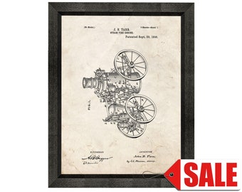 Steam Fire Engine Patent Print Poster - 1896 - Historical Vintage Wall Art - Great Gift Idea