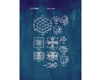 Rubik Cube Toy Patent Print Poster - 1983 -  Historical Vintage Wall Art