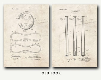 Baseball Patent and Baseball Bat Patent Set - Wall Art Poster