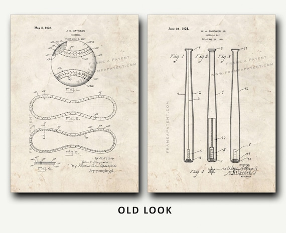 Baseball & Bat Patent Art Print Set – Vintage Wall Art