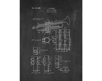 Trumpet Patent Print Poster - 1939 -  Historical Vintage Wall Art