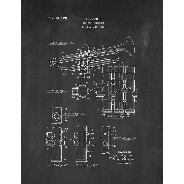 Poster trompette imprimé brevet - 1939 - Art mural vintage historique