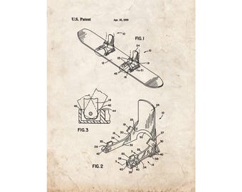 Plateless Snowboard Binding Device Patent Print Poster - 1995 -  Historical Vintage Wall Art