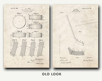 Ice Hockey Stick and Puck Patent Set - Wall Art Poster