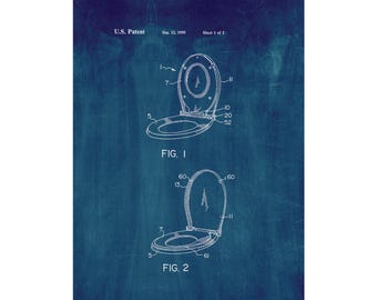 Combination Toilet Seat Patent Print Poster - 1995 -  Historical Vintage Wall Art