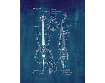 Collapsible Stringed Instrument Patent Print Poster - 1929 -  Historical Vintage Wall Art