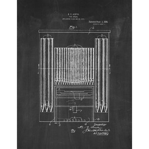 Pipe Organ Patent Print Poster - 1916 -  Historical Vintage Wall Art