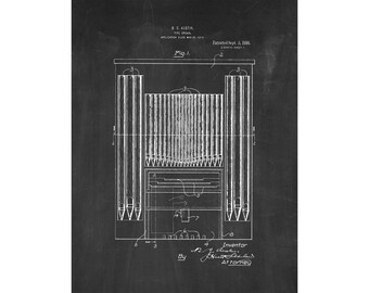 Pipe Organ Patent Print Poster - 1916 -  Historical Vintage Wall Art