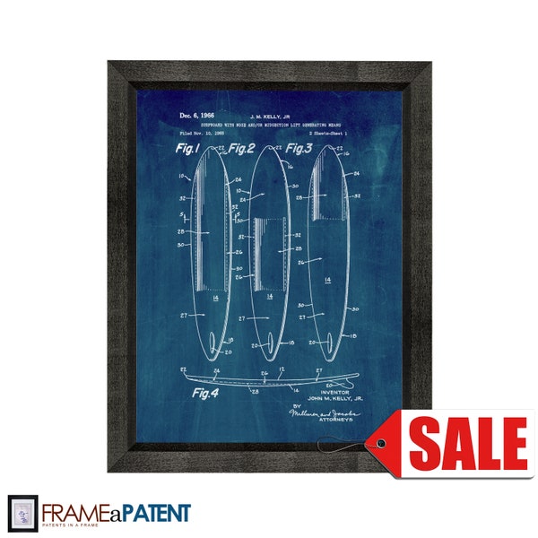 Surfboard Patent Print Poster - 1966 - Historical Vintage Wall Art - Great Gift Idea