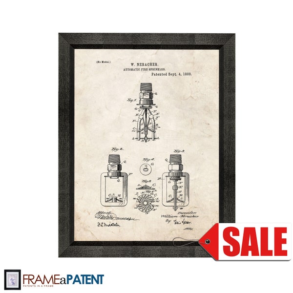 Automatic Fire Sprinkler Patent Print Poster - 1888 - Historical Vintage Wall Art - Great Gift Idea