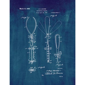 Obstetrical Forceps Patent Print Poster - 1936 -  Historical Vintage Wall Art