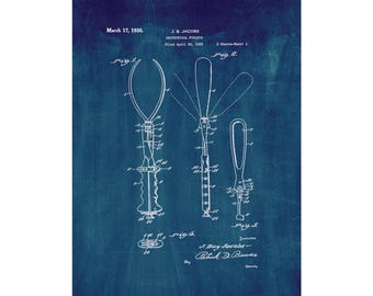 Obstetrical Forceps Patent Print Poster - 1936 -  Historical Vintage Wall Art