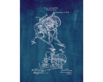 Printing Press Patent Print Poster - 1878 -  Historical Vintage Wall Art