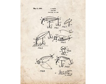 Fish Lure Patent Print Poster - 1943 -  Historical Vintage Wall Art