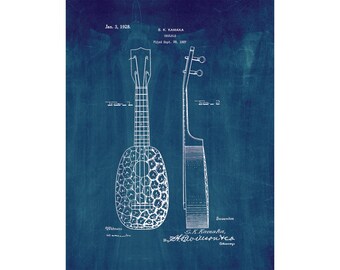 Ukulele Patent Print Poster - 1928 -  Historical Vintage Wall Art