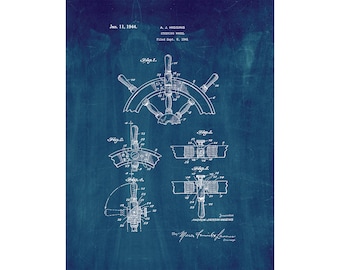 Boat's Steering Wheel Patent Print Poster - 1944 -  Historical Vintage Wall Art