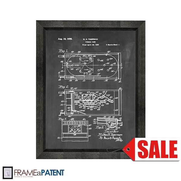 Pinball Game Patent Print Poster - 1936 - Historical Vintage Wall Art - Great Gift Idea