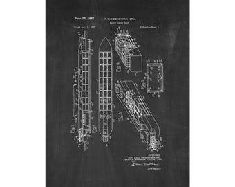 Barge Cargo Ship Patent Print Poster - 1961 -  Historical Vintage Wall Art