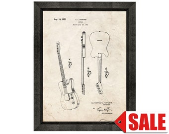 The Clarence Fender Telecaster Patent Print Poster - 1951 - Historical Vintage Wall Art - Great Gift Idea