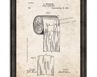 Framed Patent Print - Toilet Paper Roll WITH Black Wood Frame