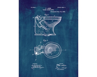 Toilet Patent Print Poster - 1893 -  Historical Vintage Wall Art