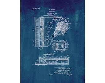 Grand Piano Patent Print Poster - 1928 -  Historical Vintage Wall Art