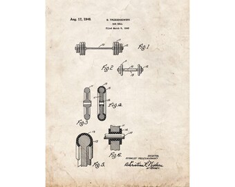 Barbell Patent Print Poster - 1948 -  Historical Vintage Wall Art