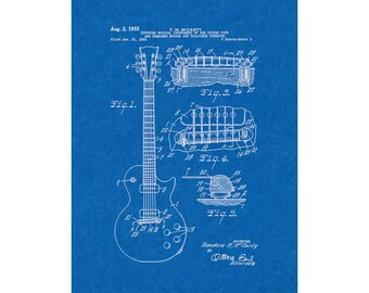 McCarty Stringed Musical Instrument Patent Print Poster - 1955 -  Historical Vintage Wall Art