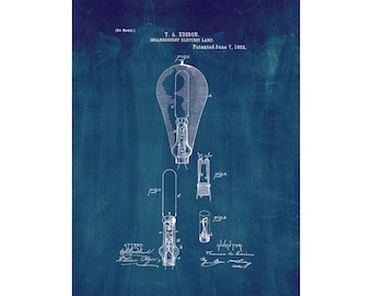 Edison Light Bulb Patent Print Poster - 1892 -  Historical Vintage Wall Art