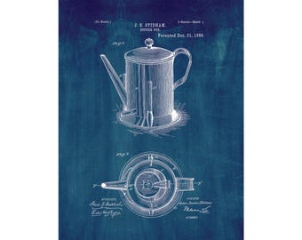 Coffee Pot Patent Print Poster - 1889 -  Historical Vintage Wall Art