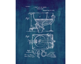Toilet Patent Print Poster - 1882 -  Historical Vintage Wall Art
