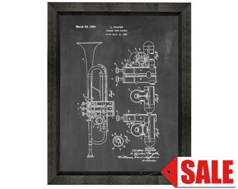 Trumpet Patent Print Poster - 1954 - Historical Vintage Wall Art - Great Gift Idea