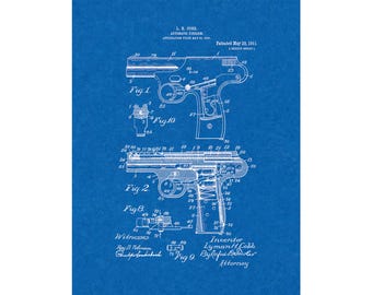 Automatic Firearm Patent Print Poster - 1911 -  Historical Vintage Wall Art