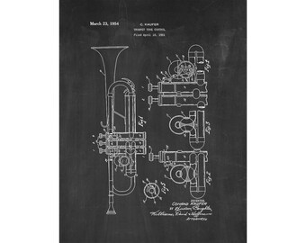 Trumpet Patent Print Poster - 1954 -  Historical Vintage Wall Art
