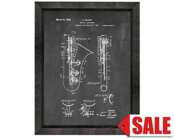 Saxophone Patent Print Poster - 1939 - Historical Vintage Wall Art - Great Gift Idea