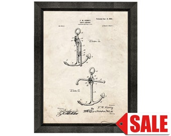 Ship's Anchor Patent Print Poster - 1902 - Historical Vintage Wall Art - Great Gift Idea