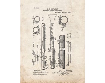 Clarinet Patent Print Poster - 1897 -  Historical Vintage Wall Art
