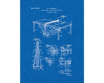 Table Tennis or Ping Pong Table Patent Print Poster - 1953 -  Historical Vintage Wall Art