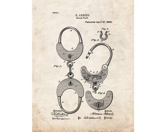 Handcuff Patent Print Poster - 1880 -  Historical Vintage Wall Art